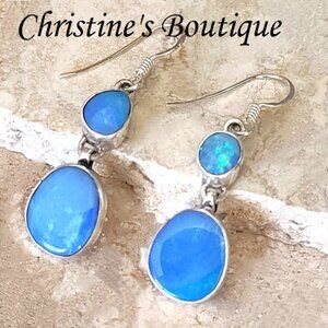 Blue Sky Fire Opal 925 Sterling Silver Earrings